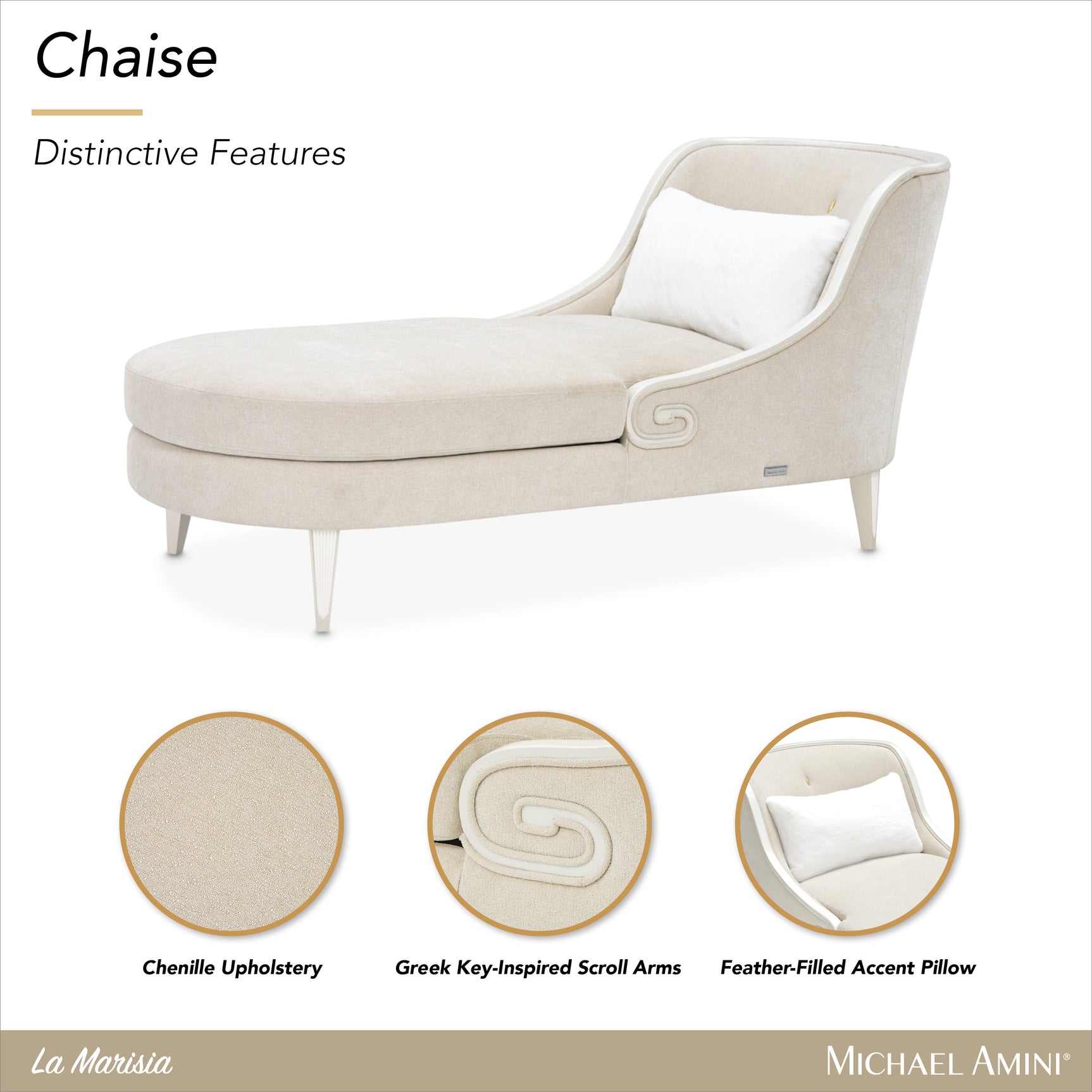 La Marisia Champagne Gold/Tranquil Chenille Chaise - Ornate Home