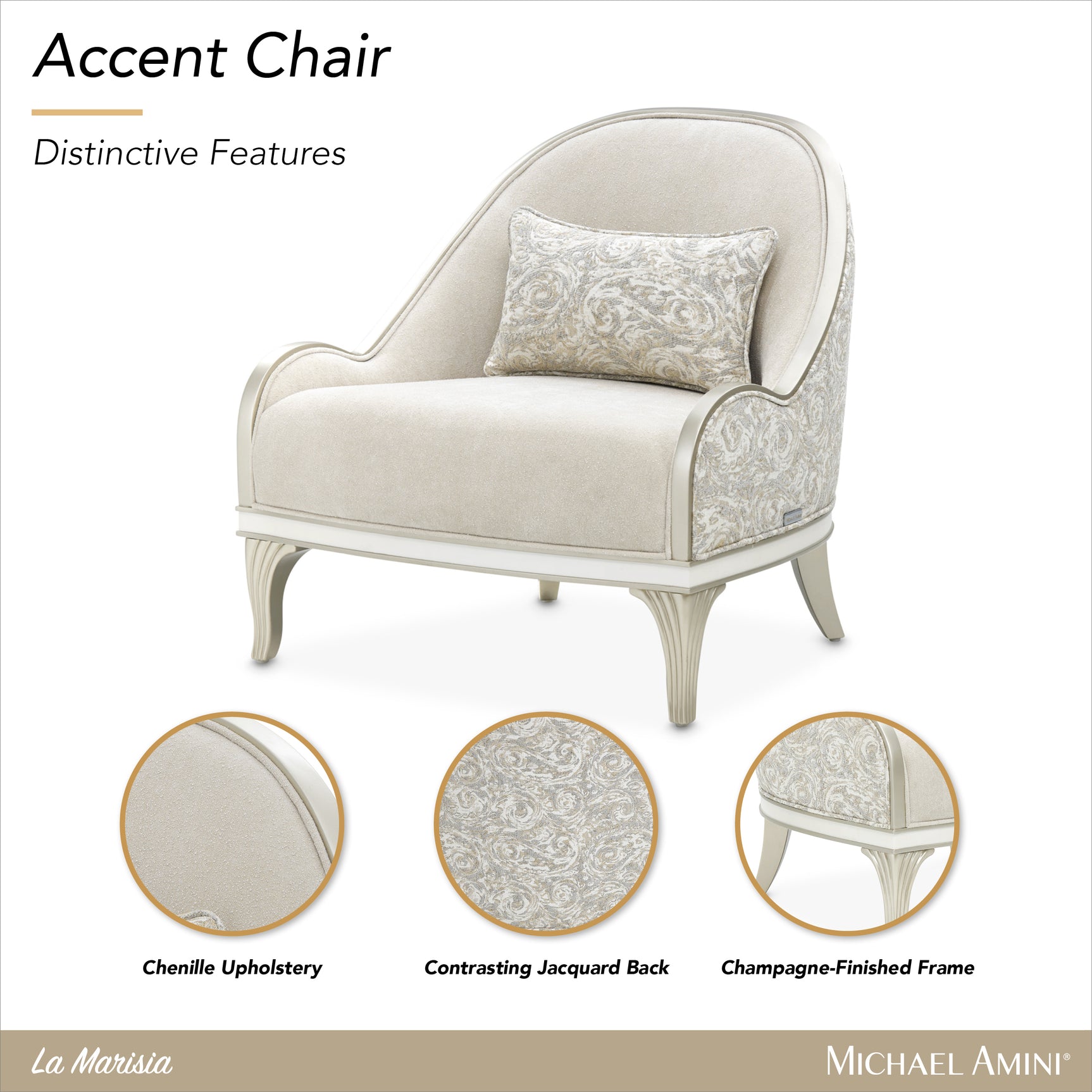La Marisia Champagne/Tranquil Chenille Accent Chair - Ornate Home