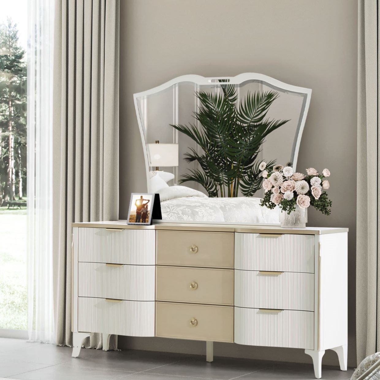 La Marisia Creamy Pearl Dresser with Mirror - Ornate Home