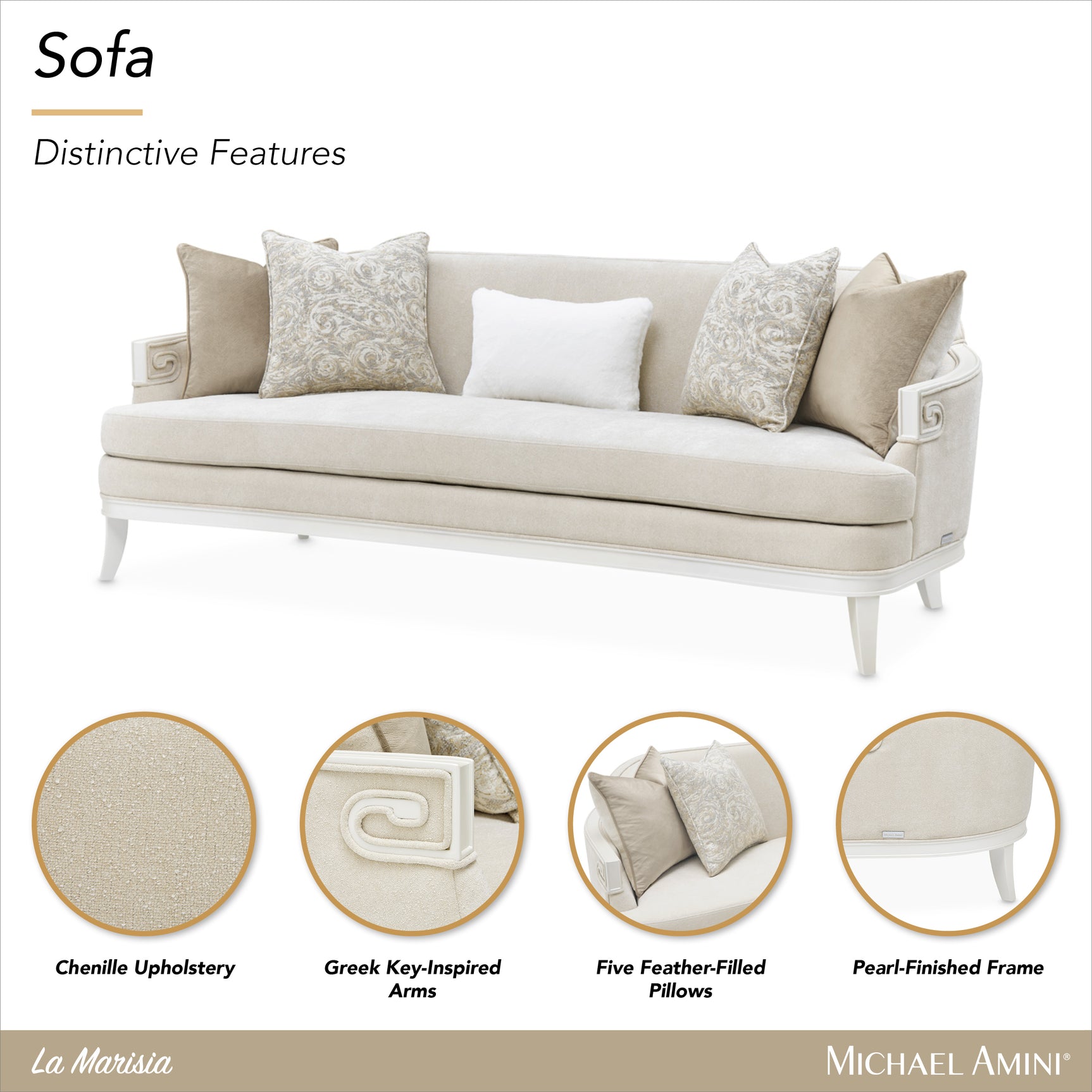 La Marisia Creamy Pearl/Tranquil Chenille Sofa - Ornate Home