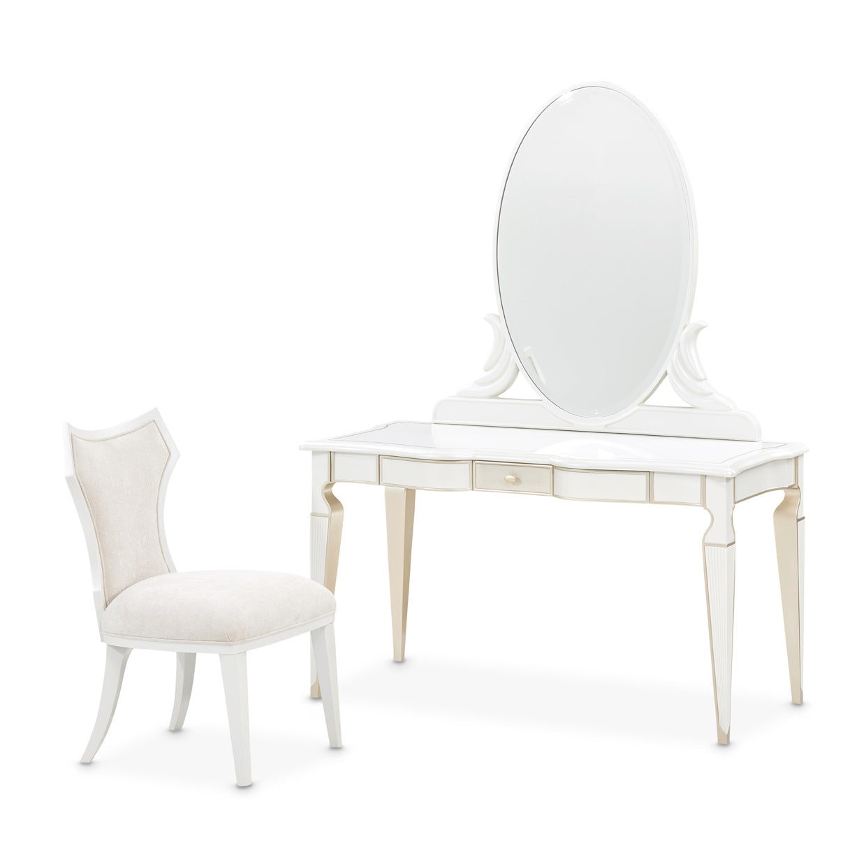 La Marisia Creamy Pearl Vanity Set with Mirror & Chair - Ornate Home