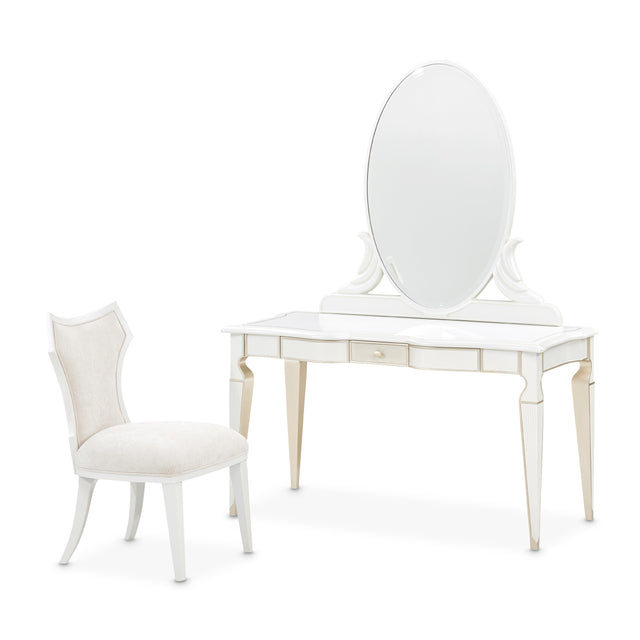 La Marisia Creamy Pearl Vanity Set with Mirror & Chair - Ornate Home