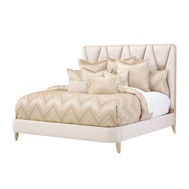 La Rachelle Medium Champagne/Champagne Queen Upholstered Panel Bed - Ornate Home