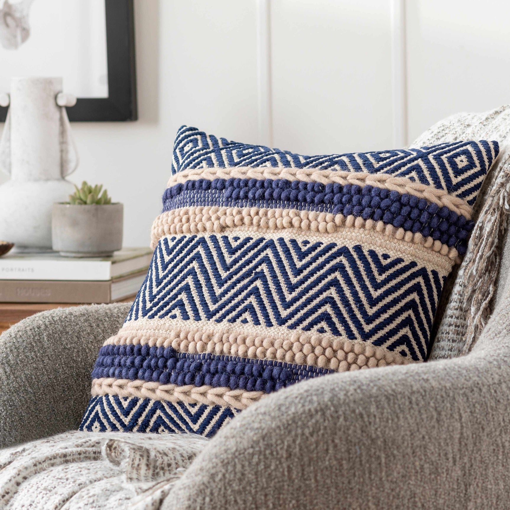 Labrador Navy Diamond Chevron Throw Pillow - Clearance - Ornate Home