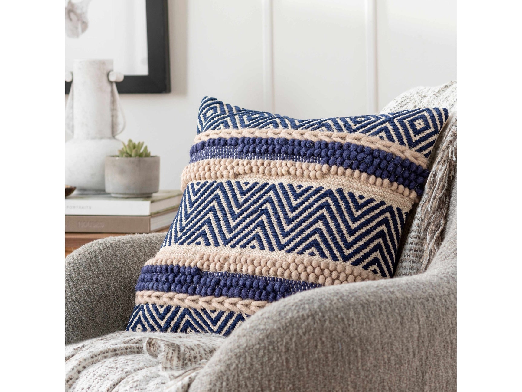 Labrador Navy Diamond Chevron Throw Pillow - Ornate Home