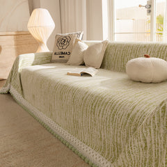 Lace Trim Pom Pom Tassel Edge Slipcover, Durable Furniture Cover for Pets Couch Sofa - Ornate Home