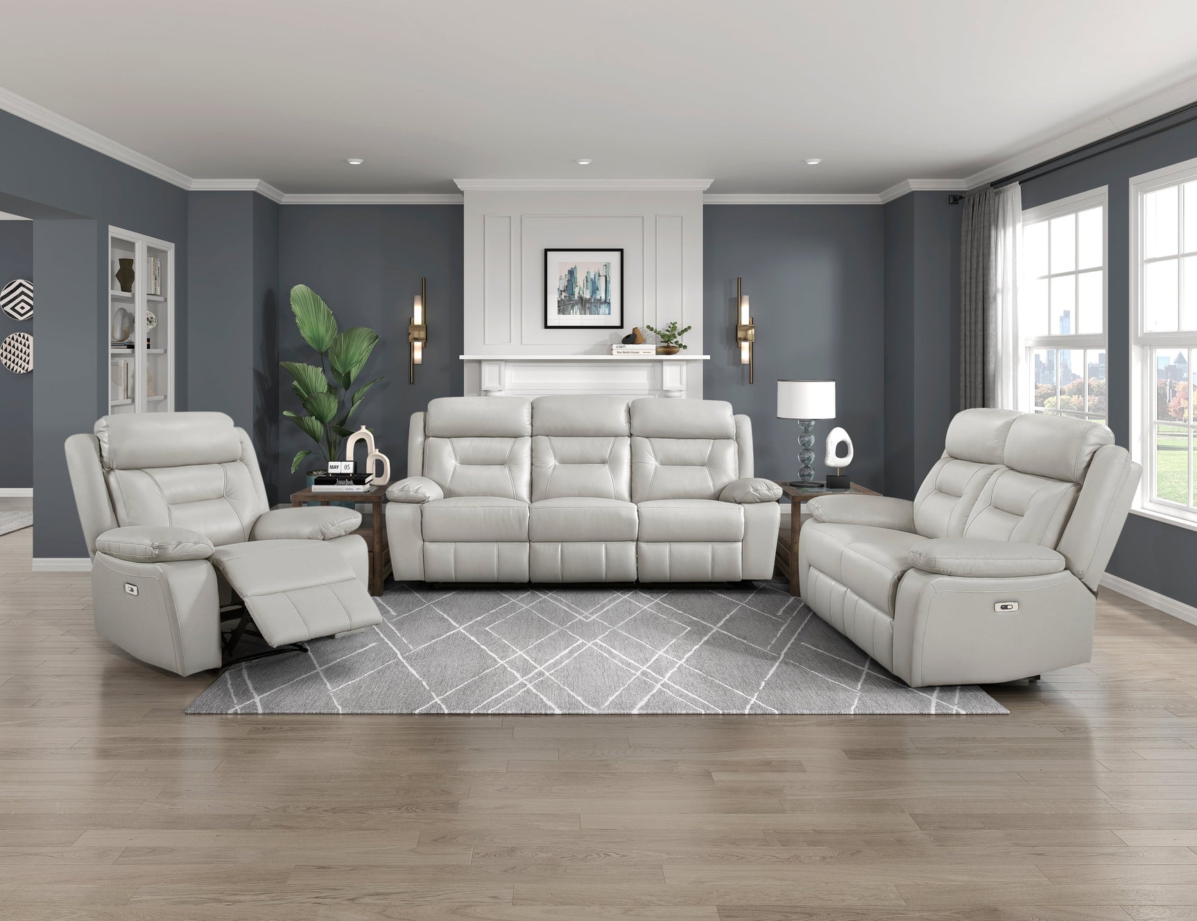 Laconia Silver Power Double Reclining Sofa - Ornate Home