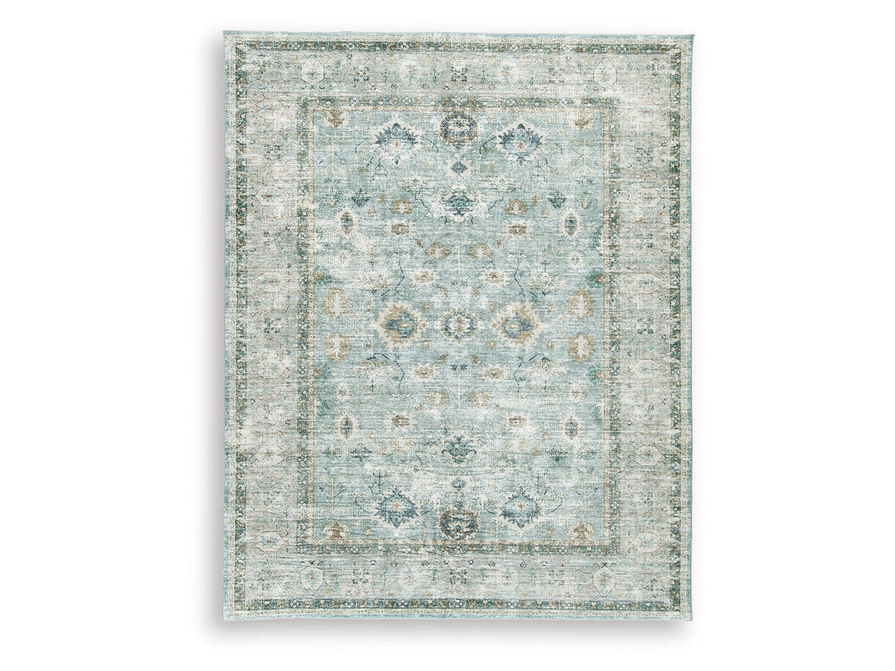 Ladstoney Teal/Beige/Ochre Memory Foam Large Rug (Online Special Price) - Ornate Home