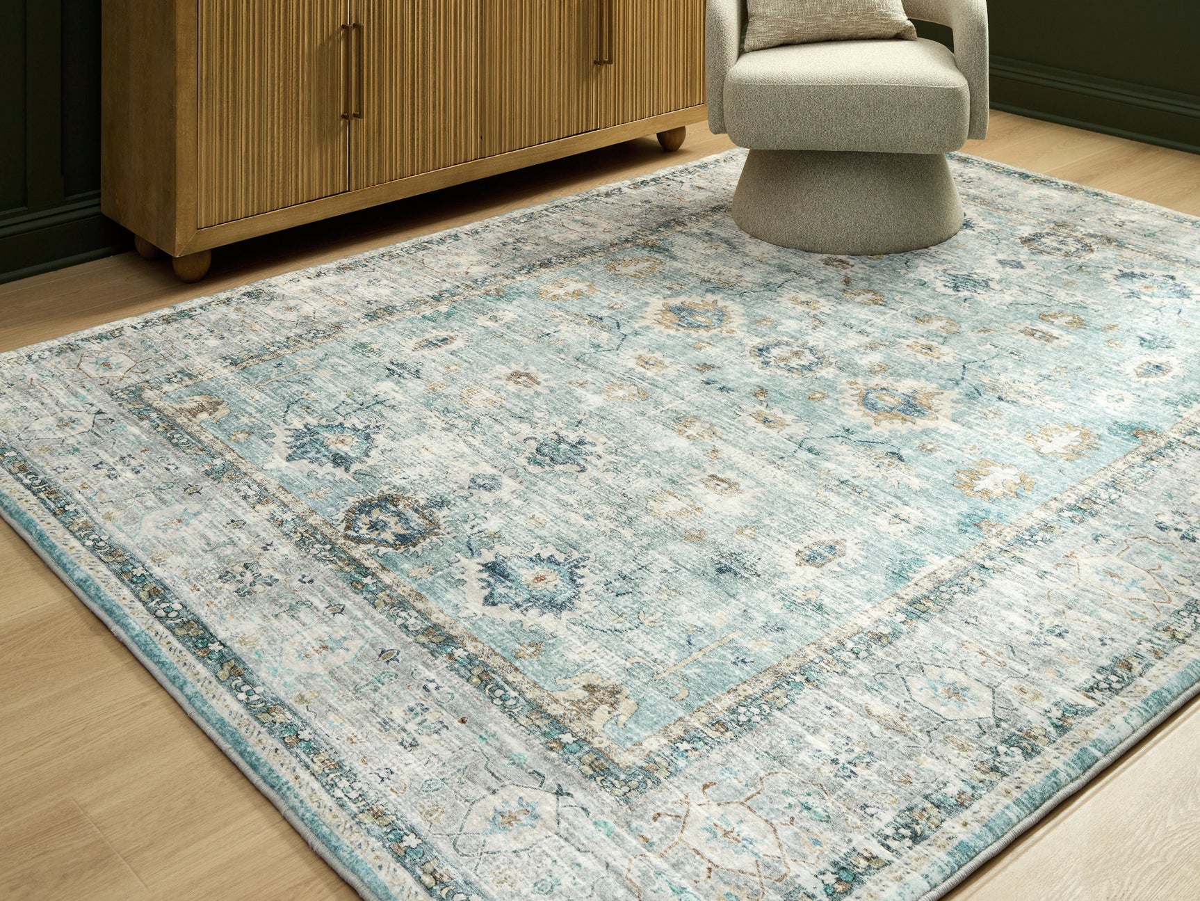 Ladstoney Teal/Beige/Ochre Memory Foam Large Rug (Online Special Price) - Ornate Home