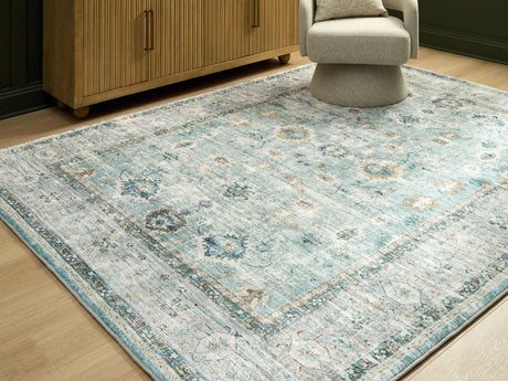 Ladstoney Teal/Beige/Ochre Memory Foam Large Rug - Ornate Home