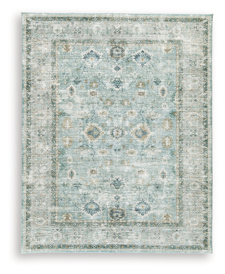 Ladstoney Teal/Beige/Ochre Memory Foam Large Rug - Ornate Home