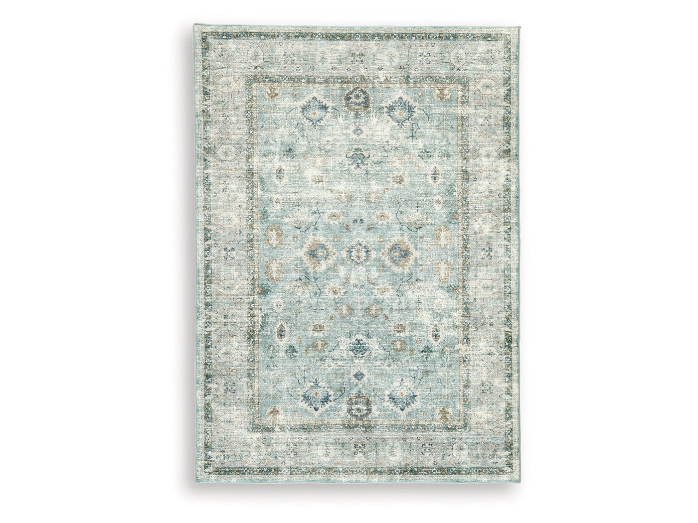 Ladstoney Teal/Beige/Ochre Memory Foam Medium Rug - Ornate Home
