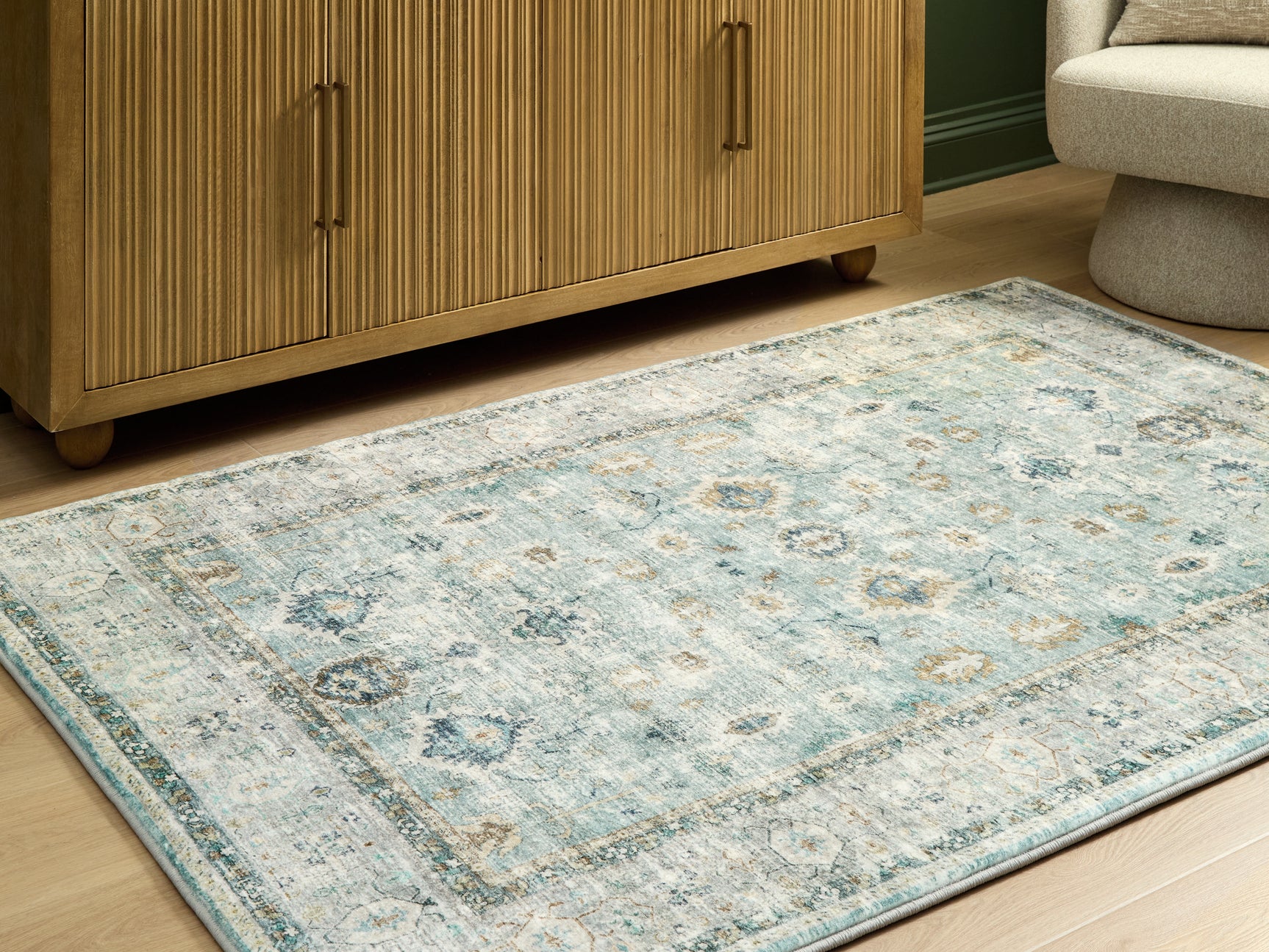 Ladstoney Teal/Beige/Ochre Memory Foam Medium Rug - Ornate Home