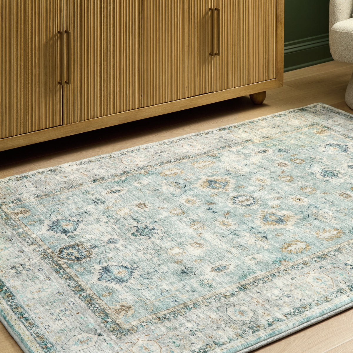 Teal Memory Ashley Furniture Ladstoney Teal/Beige/Ochre Memory Foam Medium Rug ...