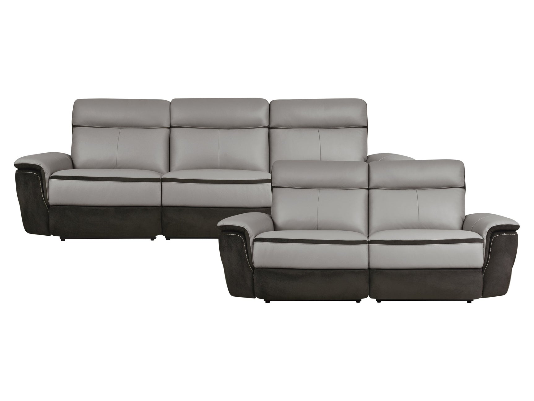 Laertes Charcoal / Taupe Gray Power Reclining Sofa and Loveseat - Ornate Home