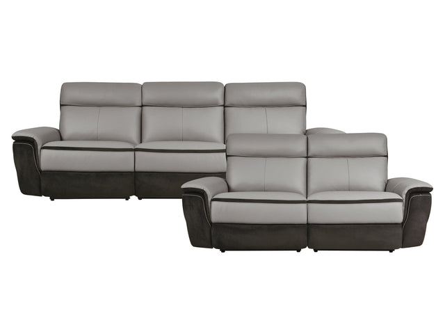 Laertes Charcoal / Taupe Gray Power Reclining Sofa and Loveseat - Ornate Home