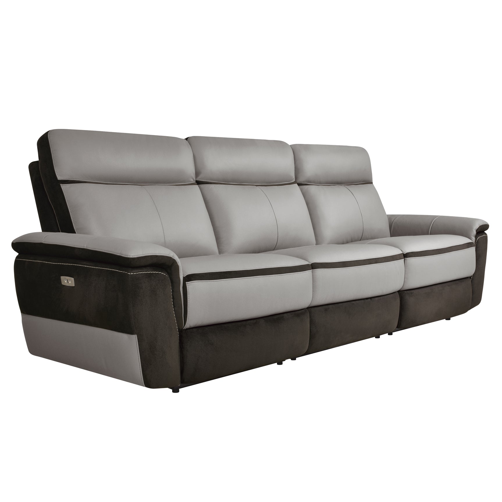 Laertes Charcoal / Taupe Gray Power Reclining Sofa and Loveseat - Ornate Home