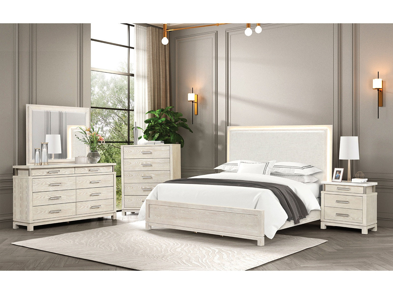 Lafayette Weathered Gray Queen 5 Piece Bedroom Set w/Chest - Ornate Home