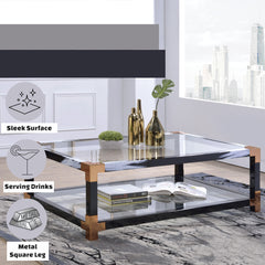 Lafty White Brushed & Clear Glass Coffee Table - Ornate Home