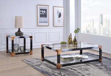 Lafty White Brushed & Clear Glass Coffee Table - Ornate Home