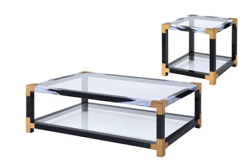 Lafty White Brushed & Clear Glass Coffee Table - Ornate Home