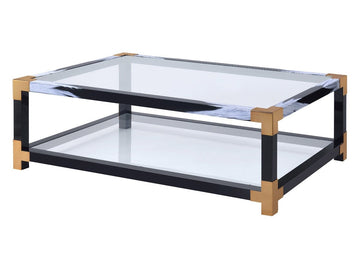 Lafty White Brushed & Clear Glass Coffee Table - Ornate Home