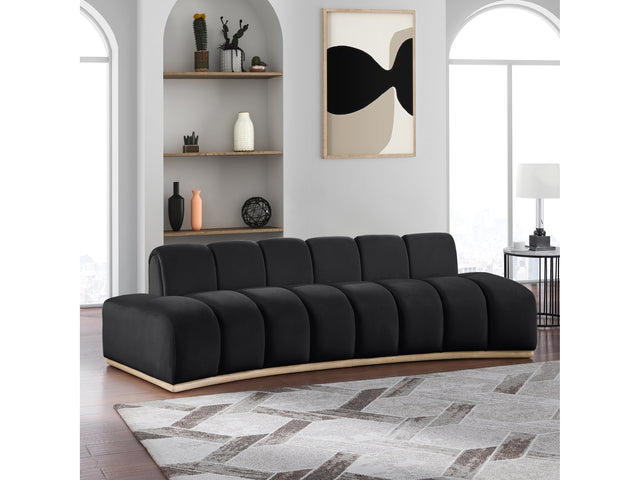 Laguna Black/Natural 106" Velvet Upholstered Sofa - Ornate Home