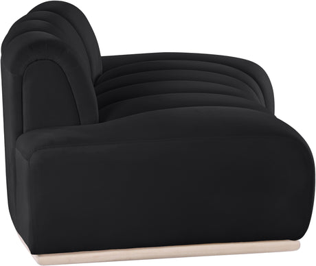 Laguna Black/Natural 78.5" Velvet Upholstered Loveseat - Ornate Home