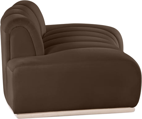 Laguna Brown/Natural 78.5" Velvet Upholstered Loveseat - Ornate Home