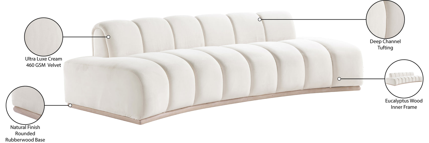 Laguna Cream/Natural 106" Velvet Upholstered Sofa - Ornate Home
