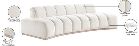 Laguna Cream/Natural 106" Velvet Upholstered Sofa - Ornate Home