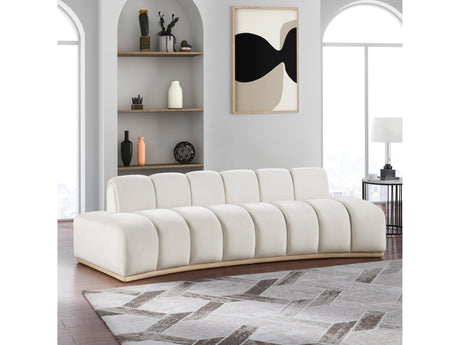 Laguna Cream/Natural 106" Velvet Upholstered Sofa - Ornate Home