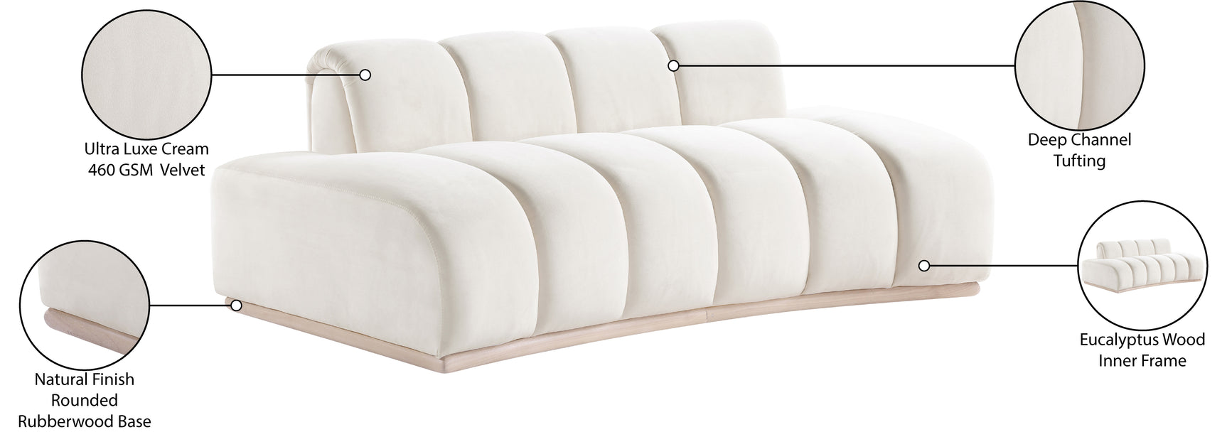 Laguna Cream/Natural 78.5" Velvet Upholstered Loveseat - Ornate Home