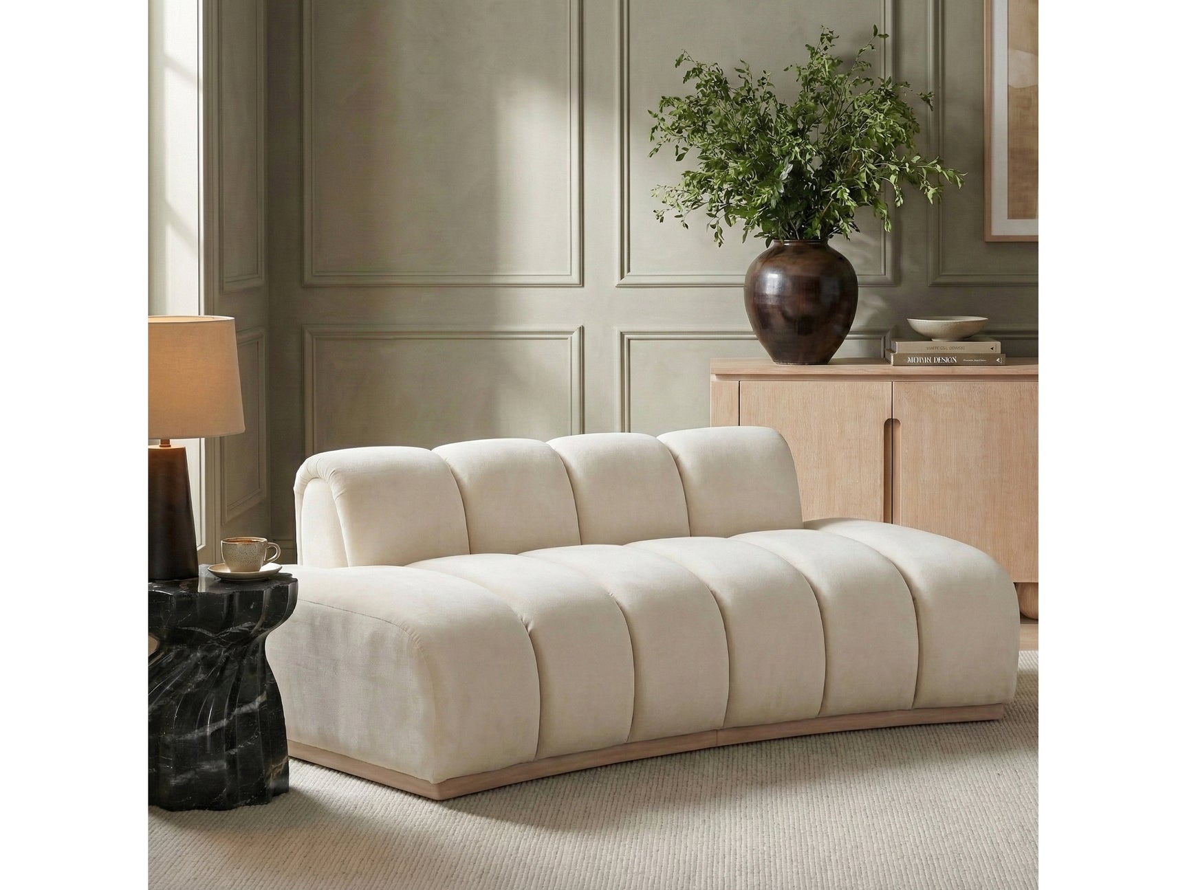 Laguna Cream/Natural 78.5" Velvet Upholstered Loveseat - Ornate Home