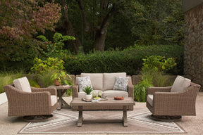 Laguna Heights Beige 3-Piece Outdoor Seating Set (Loveseat & 2 Swivel Lounge) - Ornate Home