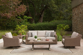 Laguna Heights Beige 3-Piece Outdoor Seating Set (Sofa & 2 Swivel Lounge) - Ornate Home