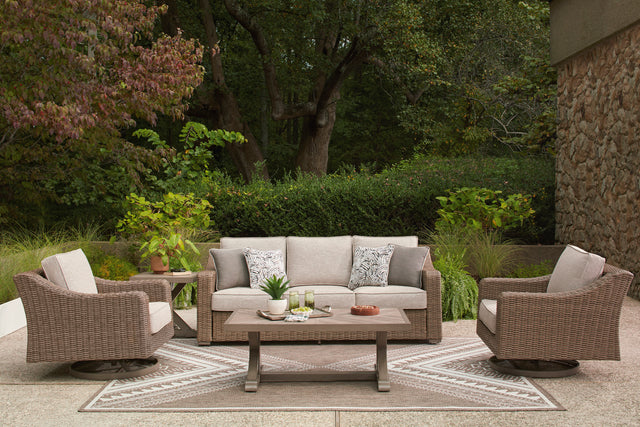 Laguna Heights Beige 3-Piece Outdoor Seating Set (Sofa & 2 Swivel Lounge) - Ornate Home