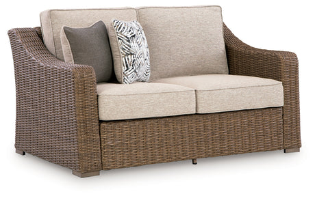 Laguna Heights Beige Outdoor Loveseat with Cushion - Ornate Home