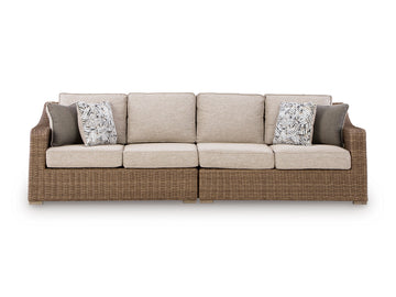 Laguna Heights Beige Outdoor Raf/Laf Loveseat with Cushion (Set of 2) - Ornate Home
