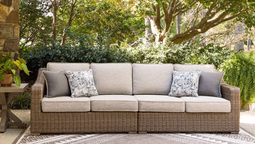 Laguna Heights Beige Outdoor Raf/Laf Loveseat with Cushion (Set of 2) - Ornate Home