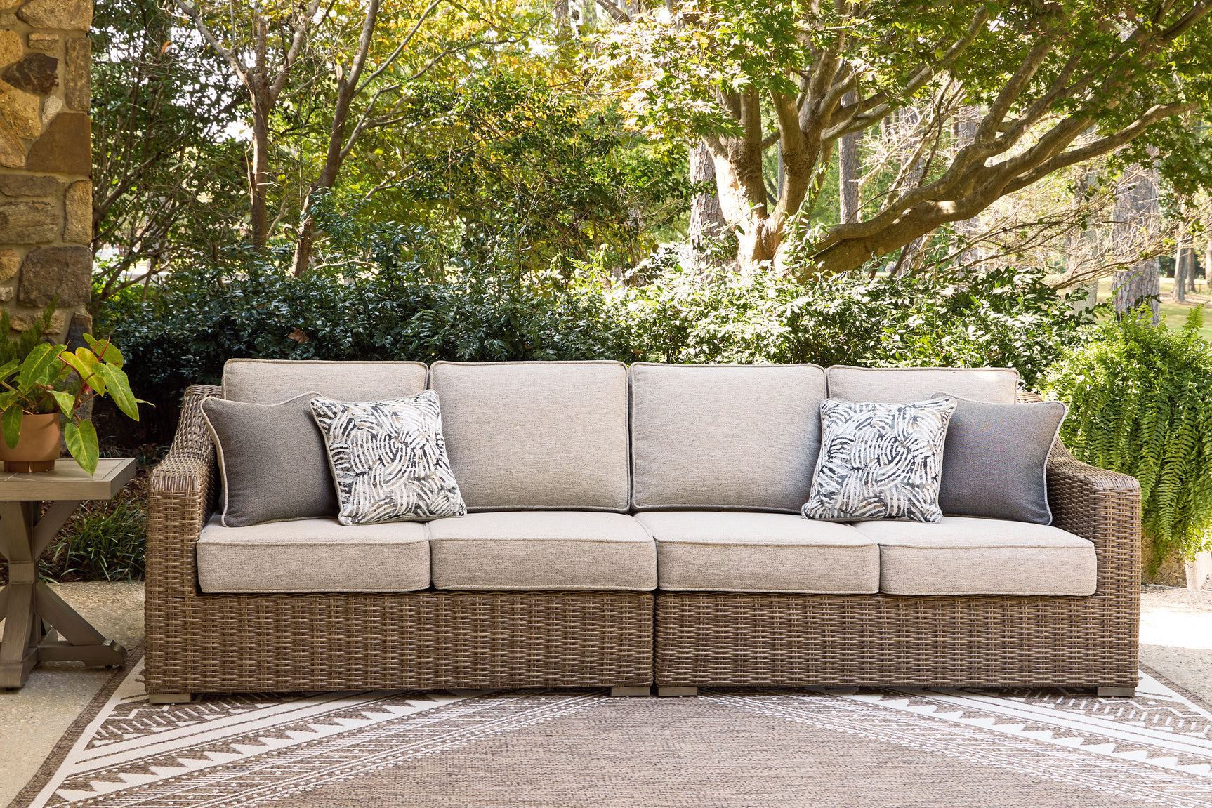 Laguna Heights Beige Outdoor Raf/Laf Loveseat with Cushion (Set of 2) - Ornate Home