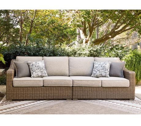 Laguna Heights Beige Outdoor Raf/Laf Loveseat with Cushion (Set of 2) - Ornate Home