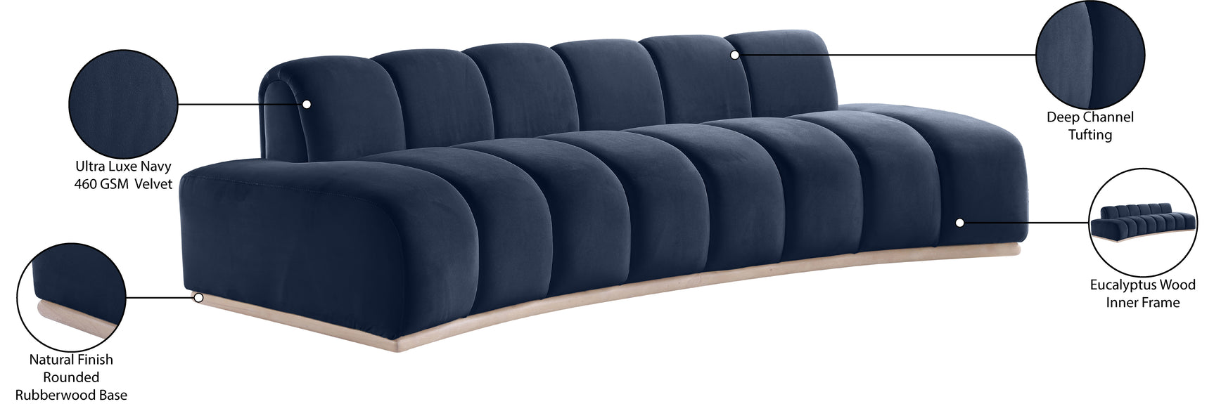 Laguna Navy/Natural 106" Velvet Upholstered Sofa - Ornate Home