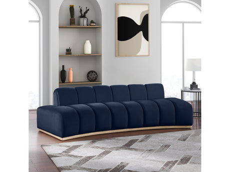 Laguna Navy/Natural 106" Velvet Upholstered Sofa - Ornate Home