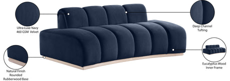Laguna Navy/Natural 78.5" Velvet Upholstered Loveseat - Ornate Home