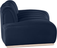 Laguna Navy/Natural 78.5" Velvet Upholstered Loveseat - Ornate Home