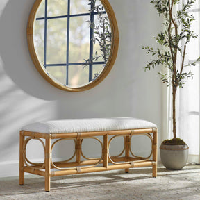 Laguna White Fabric Rattan Bench - Ornate Home