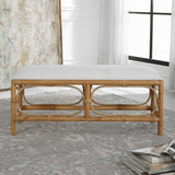 Laguna White Fabric Rattan Bench - Ornate Home