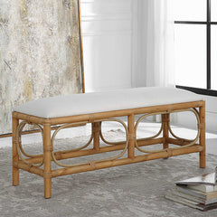 Laguna White Fabric Rattan Bench - Ornate Home