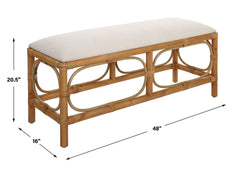 Laguna White Fabric Rattan Bench - Ornate Home